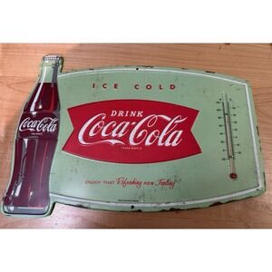 Reproduction Open Roads Brand Coca Cola Embossed Metal Sign w/Thermometer